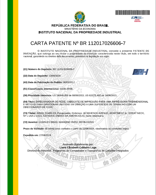 Tecnica patent certificate