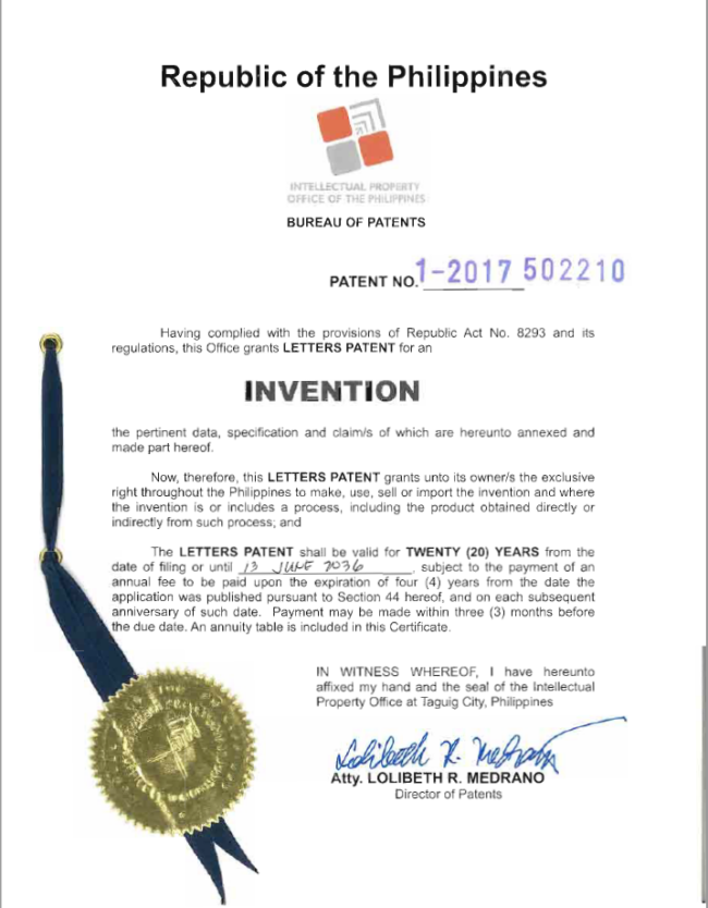 PH Pptent certificate